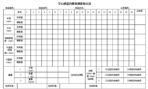 薄壁管測試要求表格